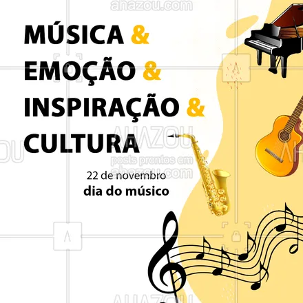 posts, legendas e frases de música & instrumentos para whatsapp, instagram e facebook:  Parabéns à todos os músicos desse nosso Brasilzão! ??
#DiadoMusico #Musica #AhazouEdu #aulademusica #professordemusica #AhazouEdu 