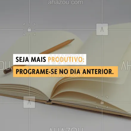 posts, legendas e frases de marketing digital para whatsapp, instagram e facebook: Uma das dicas para ser mais produtivo é você se programar no dia anterior. Por exemplo, a noite, antes de dormir, separe um tempo para anotar suas tarefas do dia seguinte. Assim, quando você acordar, você já saberá o que tem para fazer e não vai precisar gastar tempo pensando e deixando de produzir. #gestaodetempo #produtividade #mktdigital #AhazouMktDigital  #marketingdigital 