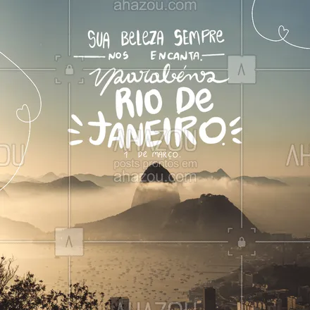 posts, legendas e frases de posts para todos para whatsapp, instagram e facebook: Hoje é o dia dela, a cidade que nunca deixa de surpreender com sua beleza. Parabéns, Rio de Janeiro. #frasesmotivacionais #motivacionais #motivacional #quote #ahazou #RiodeJaneiro #cidademaravilhosa #aniversáriodoriodejaneiro #Rio #Rj #errejota