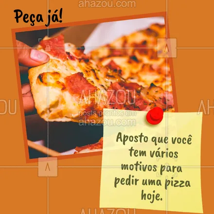 posts, legendas e frases de pizzaria para whatsapp, instagram e facebook: Ouça a sua consciência e peça já sua pizza preferida. 🍕 #ahazoutaste #pizza #pizzalife #pizzalovers #pizzaria #delivery #entregadepizza #pizzacomafamilia