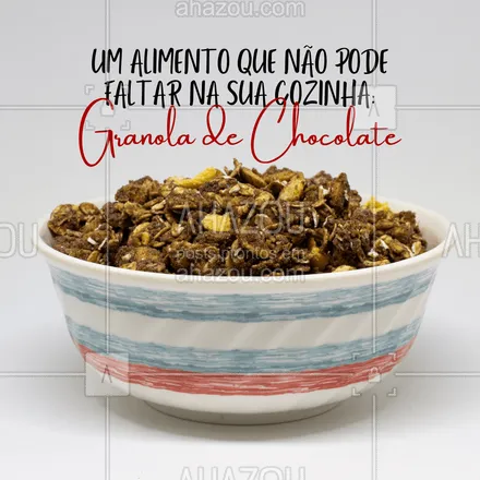 posts, legendas e frases de saudável & vegetariano para whatsapp, instagram e facebook: Deliciosa, a granola é um acompanhamento saudável que não pode faltar na sua cozinha, ainda mais se for de chocolate ?#ahazoutaste #granola #saudavel #alimentação #chocolate #granoladechocolate