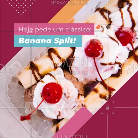 posts, legendas e frases de gelados & açaiteria para whatsapp, instagram e facebook: Um clássico é um clássico por algum motivo. Aproveite o dia e venha tomar uma banana split! 🍌🍨
#bananasplit #ahazoutaste #gelados  #icecream  #sorvete  #sorveteria 