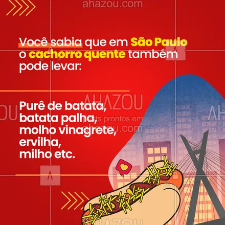 posts, legendas e frases de hot dog  para whatsapp, instagram e facebook: Você comeria um hot dog típico de SP? Me diz o que você não comeria no lanchão de São Paulo nos comentarios 😁 #ahazoutaste #cachorroquente #hotdog #salsicha #sãopaulo #lanches #curiosidade #lanchonete 