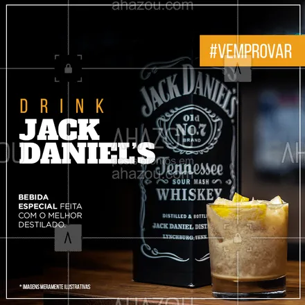 posts, legendas e frases de bares para whatsapp, instagram e facebook: Um drink super especial feito para os fãs de Jack Daniel's! 
VEM PROVAR?

#drinks #ahazou #bar #bebida #vemprovar