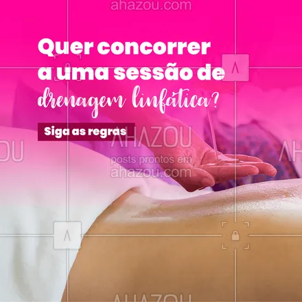 posts, legendas e frases de massoterapia para whatsapp, instagram e facebook: Está precisando de uma sessão de drenagem linfática? Siga as regras e concorra.
✅Seguir nosso perfil
✅Marcar 3 amigos no post
✅Curtir esse post
✅Compartilhar este post no stories 
#AhazouSaude  #quickmassage #massoterapia #relax #massoterapeuta #massagem