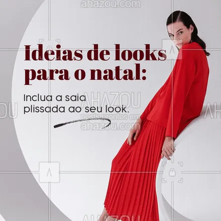 posts, legendas e frases de moda feminina, assuntos variados de Moda para whatsapp, instagram e facebook: Entre as tendências de looks para o natal, com certeza, a saia plissada marca sua presença. Além de proporcionarem elegância e sofisticação, ajudam a dar um ar mais romântico e lindo ao seu look. 🎄🎅🏻 #AhazouFashion #fashion #lookdodia #moda #modafeminina #lookdenata