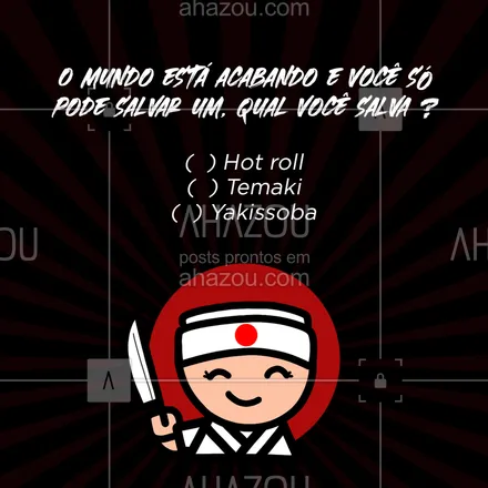 posts, legendas e frases de cozinha japonesa para whatsapp, instagram e facebook: E aí, você precisa fazer essa escolha difícil, então qual é a sua opção? 🤔🤣
#enquetes #japa #comidajaponesa #ahazoutaste #japanesefood  #sushilovers  #sushitime 