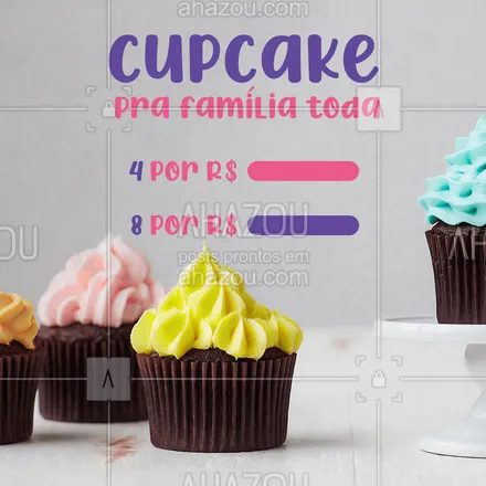 posts, legendas e frases de confeitaria para whatsapp, instagram e facebook: E quem é que resiste a um cupcake desses? ? Aproveite nossa promoção! ? Encomende os seus ? (inserir telefone) #cupcake #doce #ahazoutaste #confeitaria