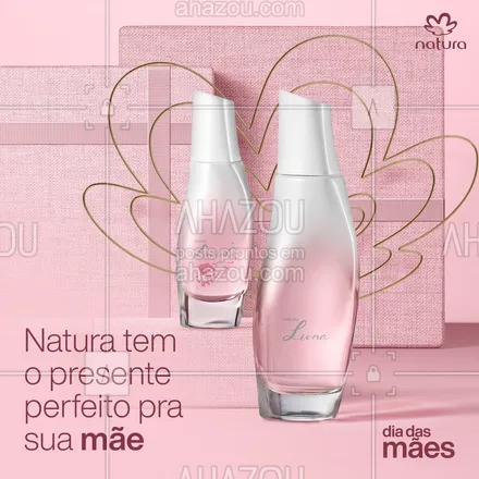 posts, legendas e frases de natura para whatsapp, instagram e facebook: O #DiaDasMãesNatura tá chegando e trouxemos dicas perfeitas pra você presentear a sua mãe, com toda elegância, cuidado e carinho que um presente Natura carrega. ⁣
⁣
Arrasta pro lado e escolha o que você acha que mais combina com ela! ⁣
⁣
#DescriçãoDeImagem: carrossel de conteúdos em formato de imagem estática que mostram os presentes de Natura Essencial Exclusivo, Natura Luna e Luninha, Natura Una Artisan Especial e Natura Tododia Cereja e Avelã, acompanhados dos seus principais atributos.⁣
⁣ #AhazouNatura #ahazourevenda