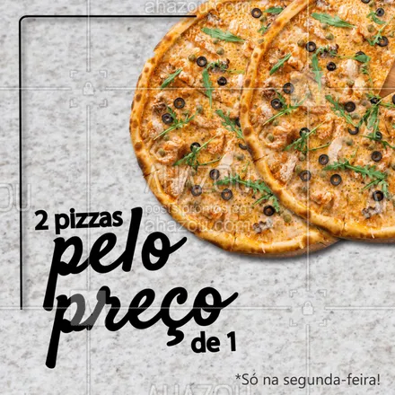 posts, legendas e frases de pizzaria para whatsapp, instagram e facebook: Aqui você compra duas pizzas pelo preço de uma. #ahazou #pizza #duasporuma