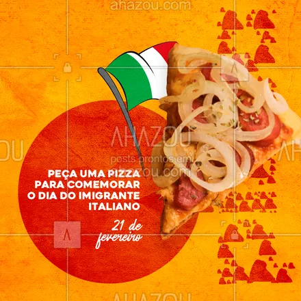 posts, legendas e frases de pizzaria para whatsapp, instagram e facebook: Todo dia é dia de comer uma pizza, mas, com o dia do imigrante italiano, você tem um motivo a mais para se deliciar. Ligue agora e faça o seu pedido (inserir número). 

 #pizza  #pizzalife  #pizzalovers #ahazoutaste #pizzaria #diadoimigranteitaliano #diadepizza #convites