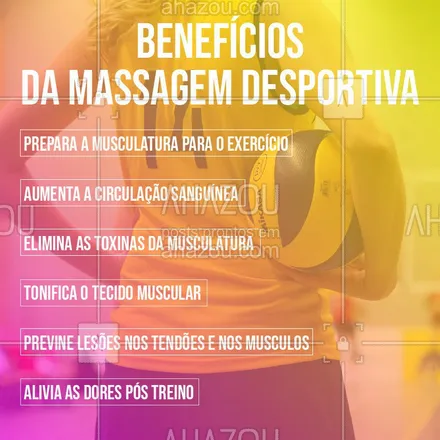 posts, legendas e frases de massoterapia para whatsapp, instagram e facebook: Confira nosso post citando alguns dos benefícios da massagem desportiva. #dica #ahazou #ahazoumassagem #massagemdesportiva