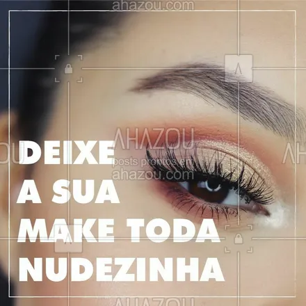 posts, legendas e frases de maquiagem, natura para whatsapp, instagram e facebook: A proposta da maquiagem nude é um rosto caprichado e natural, ou seja: uma pele corrigida de seus defeitos e sem as cores fortes de uma maquiagem para balada, por exemplo. A ideia é corrigir os defeitos, deixar a pele super lisinha e digna de ser modelo e com as suas qualidades dos traços ressaltadas. Não existe nada como uma maquiagem nude para todo mundo pensar que você nasceu assim e acorda assim todos os dias, não é mesmo? Que essa maquiagem é indicada para usar no dia-a-dia, como para ir ao trabalho ou à escola, nós já sabemos. Mas há também outras situações que pedem uma make nude. Alguns exemplos: Ela é ideal, por exemplo, como uma maquiagem para usar com um vestido dourado extremamente brilhoso e espalhafatoso; Outro bom uso deste look é em fotos de books, como os de gestantes, em que o foco é a beleza da maternidade em si, não o rosto da mamãe; Fotos para agências de modelos também exigem uma maquiagem nude, para que os traços do rosto não sejam mascarados por produtos de beleza; Nas passarelas, o nude e o “clean” vêm sendo cada vez mais usados. Além de ser tendência, maquiagens naturais garantem foco na roupa e são mais práticas, já que poupam a troca total da make da modelo durante um desfile. #maquiagem #ahazou #ahazoumaquiagem  #make #nude