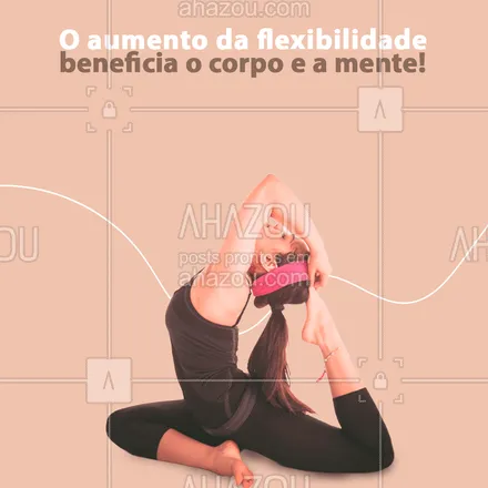 posts, legendas e frases de yoga para whatsapp, instagram e facebook: Praticando posturas e alongamentos para a flexibilidade, você libera a tensão muscular que se acumulou ao longo do tempo: ao passo que seu corpo estará mais leve e fluido ao movimentar-se, sua mente se sentirá mais tranquila e, consequentemente, livre de diversas tensões. 😊 #AhazouSaude #yoga #flexibilidade #beneficios #yogalife #corpo #mente 