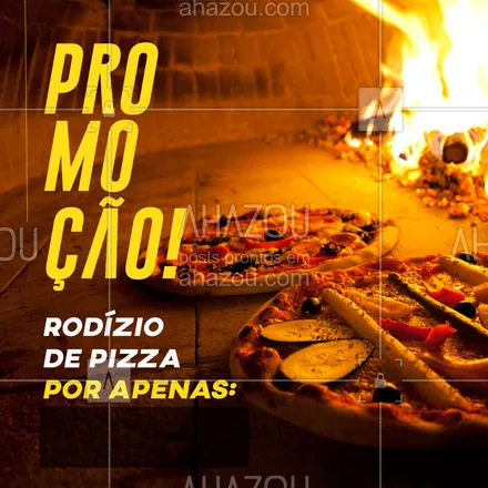 posts, legendas e frases de pizzaria para whatsapp, instagram e facebook: Hoje tem promoção de rodízio, não perca! #ahazou #pizzaria #promoção