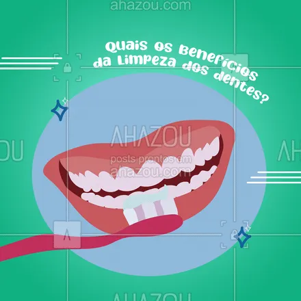 posts, legendas e frases de odontologia para whatsapp, instagram e facebook: Os benefícios da limpeza dos dentes, são inúmeros. Além de combater o acúmulo de placa bacteriana, o procedimento é capaz de prevenir doenças periodontais e outros problemas bucais que comprometem a saúde da gengiva e dos dentes, evitar o mau hálito e reduzir os riscos de surgimento de cáries. ?❤️ #AhazouSaude  #odonto #odontologia #saude #bemestar