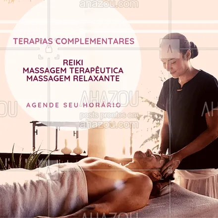 posts, legendas e frases de massoterapia, terapias complementares para whatsapp, instagram e facebook: Temos diversas opções de terapias complementares, te ajudamos a escolher a ideal para você. Agende já o seu horário! ?✨ #massoterapia #ahazou #terapiascomplementares #saude #bemestar