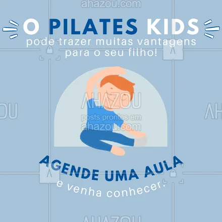 posts, legendas e frases de pilates para whatsapp, instagram e facebook: A prática do Pilates Kids ajuda a estimular o corpo e a mente, impactando diretamente no desenvolvimento da criança. Ajuda a melhorar o condicionamento, a postura e as deixam mais dispostas para tarefas do dia a dia. Garanta agora o desenvolvimento saudável do seu filho, agende uma aula e venha conhecer mais sobre a prática! ?‍⚕️?‍♀️ #AhazouSaude  #pilatesbody #pilates #pilateslovers #pilateskids