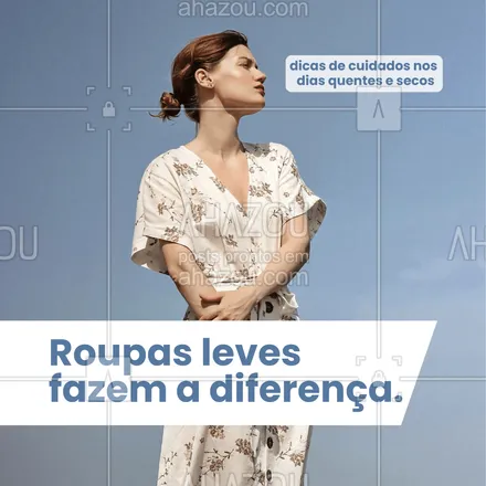 posts, legendas e frases de assuntos variados de Saúde e Bem-Estar para whatsapp, instagram e facebook: Com as temperaturas subindo, a escolha das roupas pode fazer toda a diferença no seu conforto diário. Opte por tecidos leves, como algodão, que deixam a pele respirar e te ajudam a enfrentar essa onda de calor sem desconforto. 
#AhazouSaude #cuidadosnocalor #ondadecalor #dicas #saúde #bemestar #cuidese 