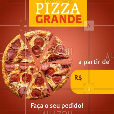 posts, legendas e frases de pizzaria para whatsapp, instagram e facebook: A pizza grande está na promoção ?! Peça já a sua! #ahazoutaste #gastronomia #pizza #promoção #delivery