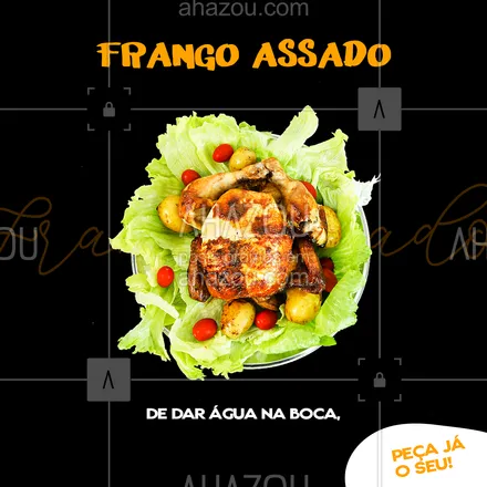 posts, legendas e frases de padaria, açougue & churrasco para whatsapp, instagram e facebook: Peça já o seu delicioso frango assado, tenha uma refeição de qualidade, você merece!🍗  #ahazoutaste #meatlover  #açougue  #churrasco  #churrascoterapia 