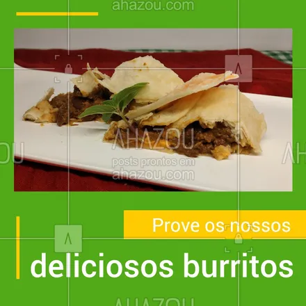 posts, legendas e frases de cozinha mexicana para whatsapp, instagram e facebook: Venha experimentar os nossos burritos, feitos com muito amor e carinho para te entregar um pouquinho da culinária mexicana! ?? 
#Burrito #CozinhaMexicana #ahazoutaste  #comidamexicana #vivamexico