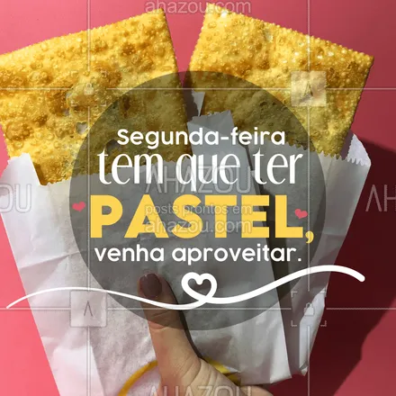 posts, legendas e frases de pastelaria  para whatsapp, instagram e facebook: Segunda-feira combina com pastel, venha saborear os nossos. 💜 #ahazoutaste #amopastel #foodlovers #pastel #pastelaria #pastelrecheado 