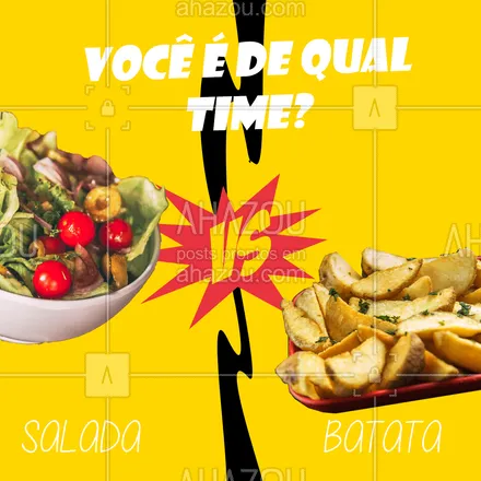 posts, legendas e frases de comidas variadas para whatsapp, instagram e facebook: E aí,  você é do time batata frita ou do time salada?  #ahazoutaste #salada #batatafrita  #ilovefood
