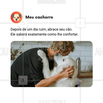 posts, legendas e frases de dog walker & petsitter, veterinário, petshop, assuntos variados de Pets para whatsapp, instagram e facebook: Depois de um dia ruim, abrace seu cão. 🐕💖 Ele saberá exatamente como lhe confortar. Não importa o que aconteceu, a presença e o carinho do nosso melhor amigo são o remédio perfeito para qualquer tristeza. Eles têm uma habilidade especial de fazer a vida parecer um pouco mais leve e cheia de amor. 🌟🐾 #ConfortoCanino #Aconchego #AmigoFiel #DiaMelhor #AbraçoDeCachorro #AhazouPet