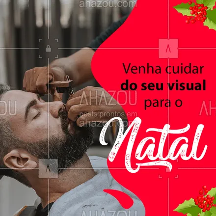 posts, legendas e frases de barbearia para whatsapp, instagram e facebook: Ainda não marcou horário para passar o natal bonitão? corre que ainda dá tempo, fique com a barba em dia para não te confundirem com o papai noel ? #AhazouBeauty  #barberLife #barbearia #barba #barbeiro #barbeirosbrasil #natal #feliznatal #fimdeano 