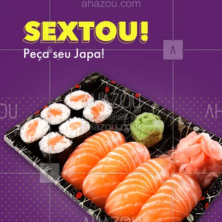 posts, legendas e frases de cozinha japonesa para whatsapp, instagram e facebook: Sexta é dia de comida japonesa! Aproveite que nosso delivery está funcionando normalmente, peça o seu e curta sua sexta! 

#ComidaJaponesa #sushi #temaki #ahazoutaste #quarentena