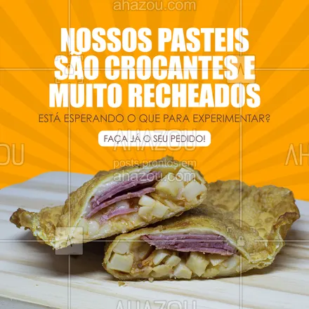 posts, legendas e frases de pastelaria para whatsapp, instagram e facebook: Está preparado para esperimentar um pastel saboroso, crocante e bem recheado?
Não perca mais tempo, faça já o seu pedido!
#ahazoutaste #amopastel #foodlovers #instafood #pastel #pastelaria #pastelrecheado