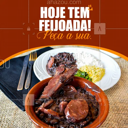 posts, legendas e frases de comidas variadas para whatsapp, instagram e facebook: O sabor típico da culinária brasileira espera por você aqui! Venha já saborear nossa feijoada irresistível.😋 🥰 #ahazoutaste #eat  #foodlovers  #ilovefood  #instafood #feijoada #diadafeijoada