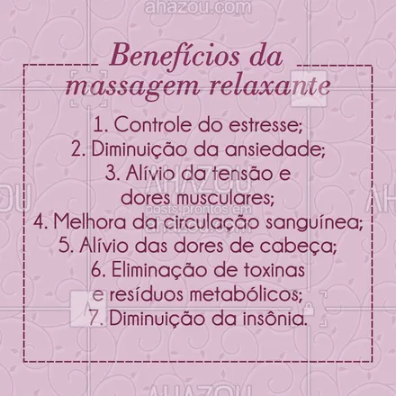 posts, legendas e frases de massoterapia para whatsapp, instagram e facebook: Já conhecia os benefícios da massagem relaxante? Que tal agendar um horário e relaxar?
#massagemrelaxante #ahazou #massoterapia
