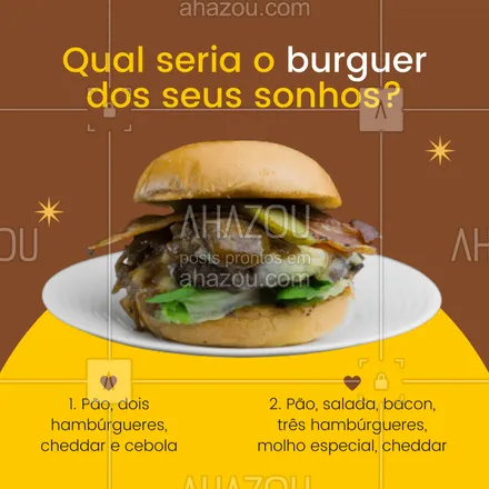 posts, legendas e frases de hamburguer para whatsapp, instagram e facebook: E aí, qual a sua opção favorita, um hambúrguer mais simples ou um caprichado? 🍔#enquete #ahazoutaste#hamburguer #artesanal #burger