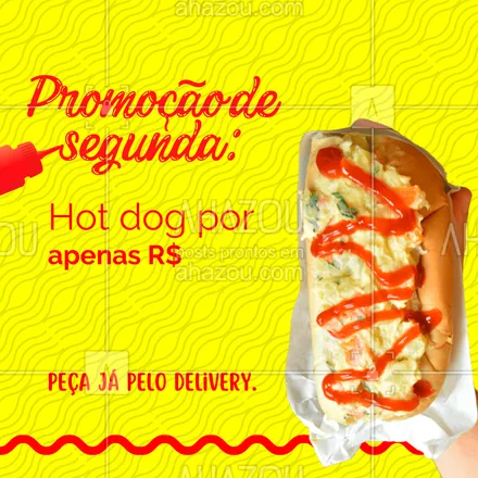 posts, legendas e frases de hot dog  para whatsapp, instagram e facebook: Que tal um cachorro quente para matar sua fome? Aproveita que tá no precinho! #ahazoutaste #cachorroquente  #food  #hotdog  #hotdoggourmet  #hotdoglovers #promoção #delivery #segunda #segundou