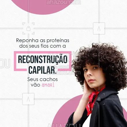 posts, legendas e frases de cabelo para whatsapp, instagram e facebook: A reposição de proteínas ajuda a fechar a cutícula dos fios e melhora o alinhamento deles, o que faz com que o cabelo retenha melhor os tratamentos. Está esperando o que? Agende seu horário. #AhazouBeauty #cacheado #frizz #brilho #cabeleireiro #cabelo #cabeloperfeito