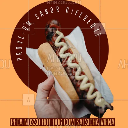 posts, legendas e frases de hot dog  para whatsapp, instagram e facebook: Sempre é bom variar, vem pedir o nosso hot dog com salsicha viena, você vai querer repetir a dose ? #ahazoutaste #hotdog #viena #salsichaviena #salsicha #convite 