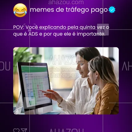 posts, legendas e frases de marketing digital para whatsapp, instagram e facebook: Se eu ganhasse R$1 toda vez que explico o ADS, já teria feito um lookalike só de boletos pagos. 😂
Faz parte! Quem nunca?
#trafegopago #pixeldeconversao #memesdigitais #gestaodetrafego #traficantehonesto