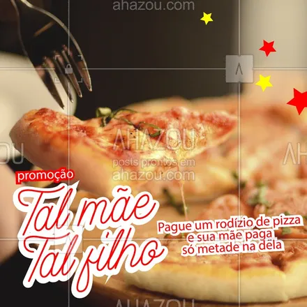 posts, legendas e frases de pizzaria para whatsapp, instagram e facebook: Traga sua mãe pra comer uma pizza nesse Dia das Mães! Ela merece. ❤️ #diadasmaes #ahazoutaste #pizza
