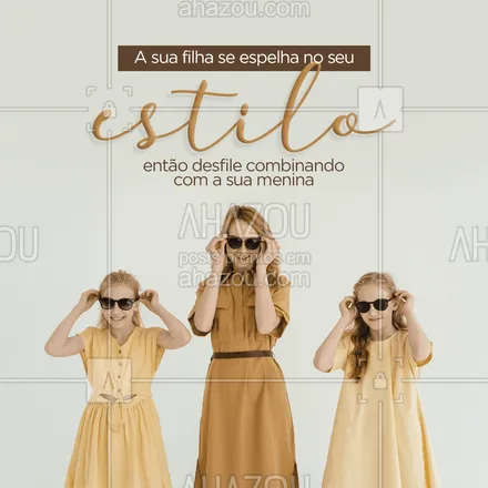 posts, legendas e frases de moda feminina, moda masculina, moda infantil, assuntos variados de Moda para whatsapp, instagram e facebook: Tem coisa mais fofa do que um look “tal mãe, tal filha”? 🥰 Estamos apaixonadas pela nova coleção e os looks combinando.💜 Vem ver: (inserir contato) 📱

#TalMãeTalFilha #AhazouFashion #ModaFeminina #ModaInfantil #MãeeFilha #Combinação #Moda 
