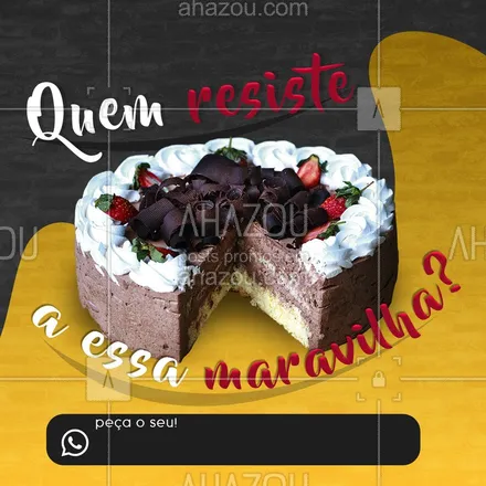 posts, legendas e frases de padaria para whatsapp, instagram e facebook: Quem resiste a um bolo com uma cara maravilhosa como essa? 
Peça o seu por delivery! Você não vai se arrepender! :) ??
#ahazoutaste  #padaria #confeitaria #bolos #bolosAhazou 