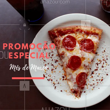 posts, legendas e frases de pizzaria para whatsapp, instagram e facebook: Temos promoção para o mês de março ? Toda terça-feira do mês, o rodízio sai pela metade do preço #pizza #ahazou #promoçao #metadedopreço #pizzaria #rodizio