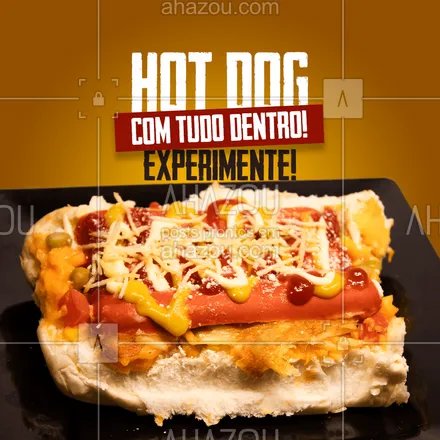 posts, legendas e frases de hot dog  para whatsapp, instagram e facebook:  Experimente ainda hoje o Hot Dog mais recheado da região?! Ingredientes frescos e de qualidade, sem miséria! Mais de (colocar a quantidade de opções de recheios aqui) opções de recheio para você se deliciar! Peça já o seu! #ahazoutaste  #hotdog #food #hotdoglovers #hotdoggourmet #cachorroquente