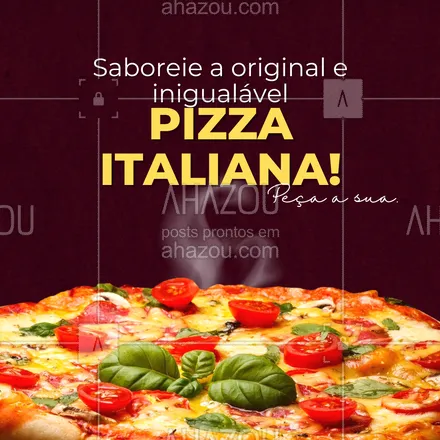 posts, legendas e frases de cozinha italiana para whatsapp, instagram e facebook: Já pensou em trazer a Itália para pertinho de você? Prove nossa pizza italiana e comprove! 😋 #ahazoutaste #pizzaitaliana #italiana  #comidaitaliana  #cozinhaitaliana  #massas  #pasta  #italy #pizza
