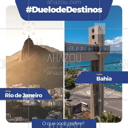 posts, legendas e frases de agências & agentes de viagem para whatsapp, instagram e facebook: O que é melhor? Curtir boas praias na Cidade Maravilhosa ou aproveitar o melhor que a Bahia pode oferecer? Conta pra gente nos comentários. 📢🗺✈ #duelo #duelodedestinos #viagens #viajar #enquete #AhazouTravel #viagem  #trip  #agentedeviagens  #agenciadeviagens  #viageminternacional 