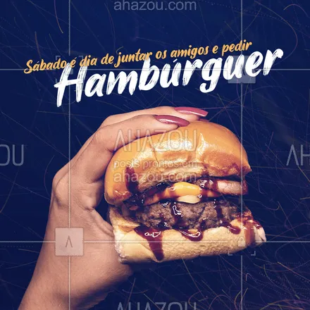 posts, legendas e frases de hamburguer para whatsapp, instagram e facebook: Não tem combinação melhor que amigos e hambúrguer não é mesmo? E nós estamos aqui para completar essa combinação com opções maravilhosas de hambúrgueres e porções de dar água na boca. Confira o cardápio e faça o seu pedido. #burger #burgerlovers #hamburgueria #ahazoutaste #hamburger #hamburguer #sabores #opçoes #cardápio