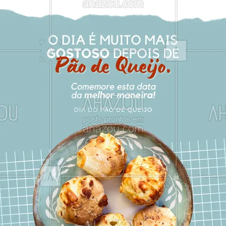 posts, legendas e frases de buffet & eventos, doces, salgados & festas, padaria, cafés para whatsapp, instagram e facebook: Tem comemoração que merece ser especial e o dia do pão de queijo não poderia ser diferente! Venha comemorar esse dia na companhia dos nossos melhores pães de queijo. 😋
#diadopaodequeijo #paodequeijo #ahazoutaste #bakery #coffee #confeitaria #salgados #panificadora
