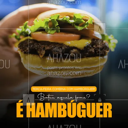posts, legendas e frases de hamburguer para whatsapp, instagram e facebook: Aquela vontade de comer um baita de hambúrguer que vem do nada. É seu dia de sorte, pois nós temos hambúrgueres feitos com carinho e nosso molho secreto super especial, além de que terça-feira é dia de promoção.  Confira nosso cardápio. 
#ahazoutaste #hamburgueriaartesanal  #hamburgueria  #burgerlovers  #burger  #artesanal 