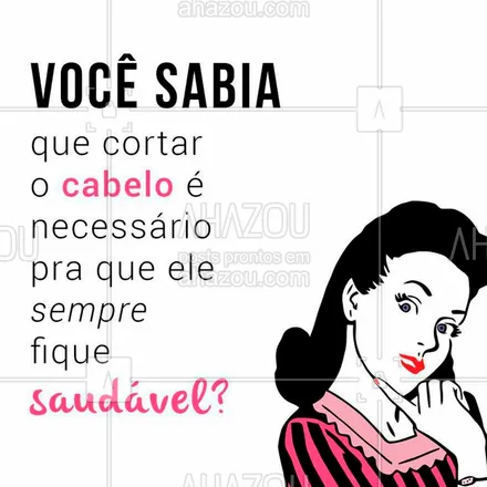 posts, legendas e frases de cabelo para whatsapp, instagram e facebook: Todo mês nossos cabelos crescem em média 1 cm, então, se seu cabelo está saudável ele deveria crescer 3cm ao longo de 3 meses. Esse é o tempo ideal entre um corte e outro! Retirar as pontas secas e duplas é fundamental para um visual bonito, limpo e bem cuidado.  Além do que, cortar o cabelo sempre renova nossa autoestima ? #cabelo #corte #ahazou #cortedecabelo 